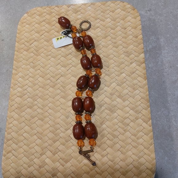 VINTAGE Women's Brown Wood/Plastic Beads w/Brass Separators & Larait Closure - Picture 12 of 13